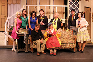 The cast of Noises Off with Stephanie Newman