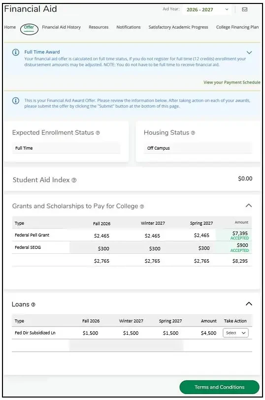 financial aid offer example